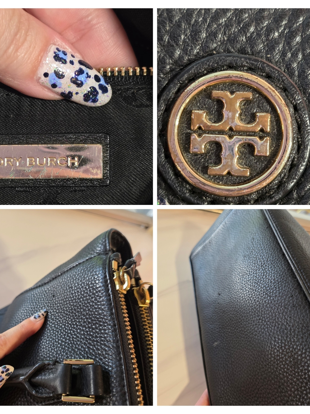Tory Burch Black Pebbled Leather Tote Luxury Minimalist Chic Preppy Handbag - Picture 8 of 16